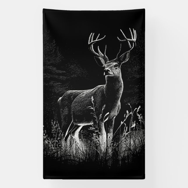 Majestic Deer in the Wilderness – Black&White Art Banner (Vertical)