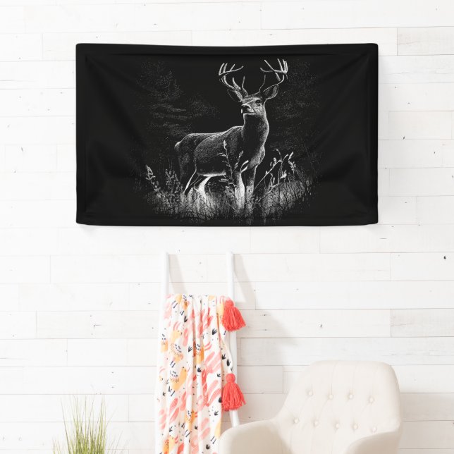 Majestic Deer in the Wilderness – Black&White Art Banner (Insitu)