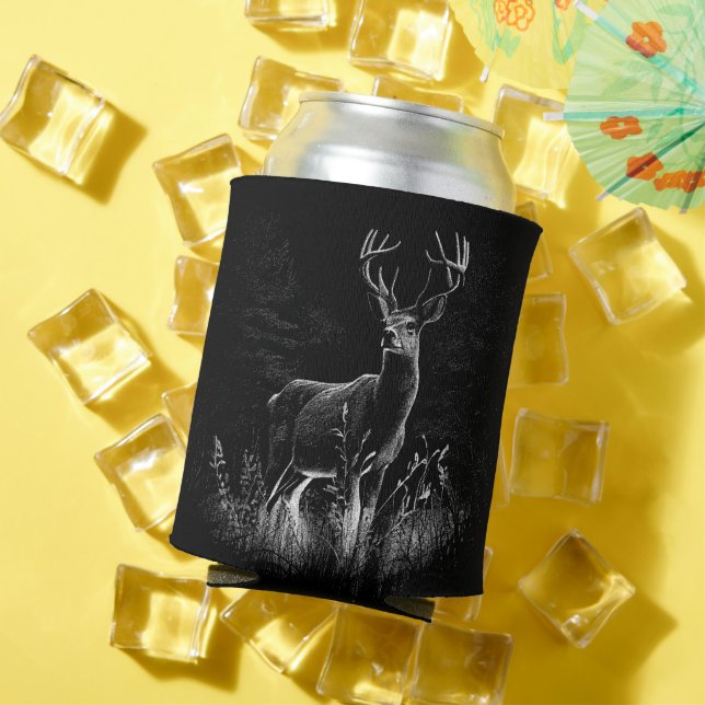 Majestic Deer in the Wilderness – Black&White Art Can Cooler (In Situ Summer)