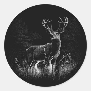 Majestic Deer in the Wilderness – Black&White Art Classic Round Sticker
