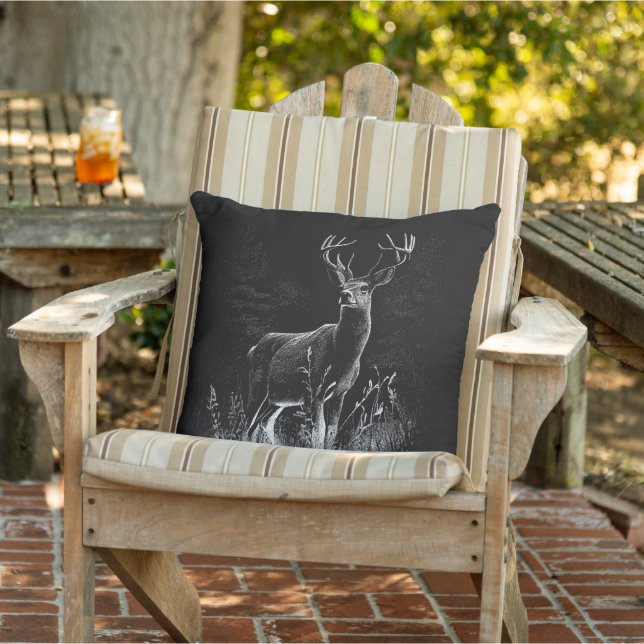 Majestic Deer in the Wilderness – Black&White Art  Cushion (Chair)
