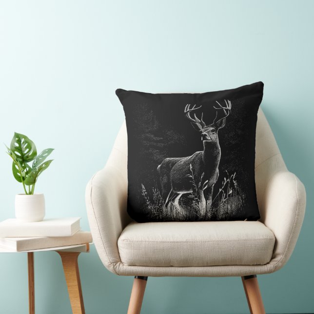 Majestic Deer in the Wilderness – Black&White Art  Cushion (Chair)