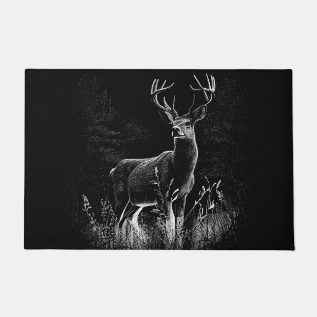 Majestic Deer in the Wilderness – Black&White Art Doormat (Front)