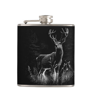 Majestic Deer in the Wilderness – Black&White Art Hip Flask