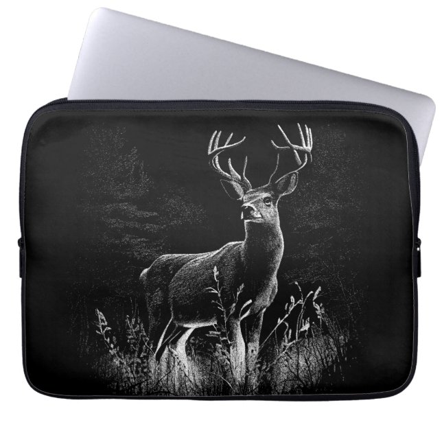 Majestic Deer in the Wilderness – Black&White Art Laptop Sleeve (Front)