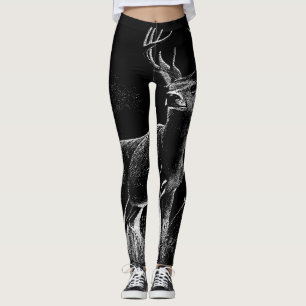 Majestic Deer in the Wilderness – Black&White Art Leggings