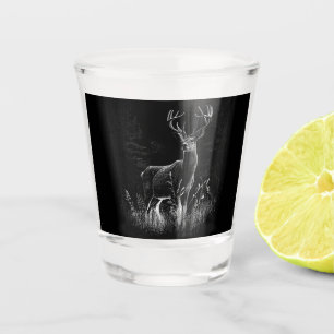 Majestic Deer in the Wilderness – Black&White Art Shot Glass