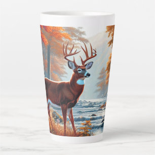 Majestic Deer Standing by a River in Autumn Forest Latte Mug