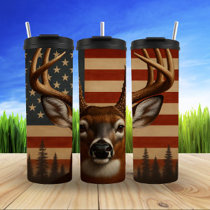 Majestic Deer with American Flag Thermal Tumbler