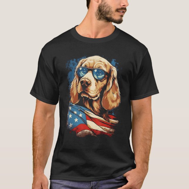 Majestic Dog American Flag Patriotic 4th Of July T-Shirt (Front)