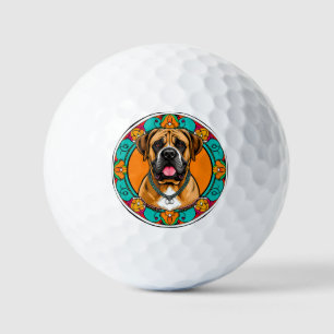 Majestic Dog Portrait in Vibrant Floral Mandala Golf Balls