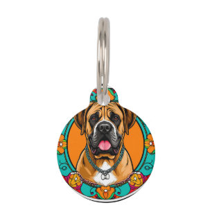 Majestic Dog Portrait in Vibrant Floral Mandala Pet Tag