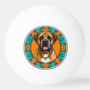 Majestic Dog Portrait in Vibrant Floral Mandala Ping Pong Ball