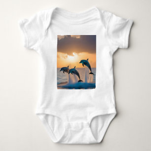 Majestic Dolphins Leaping At Sunset, Baby Bodysuit