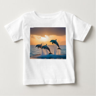 Majestic Dolphins Leaping At Sunset, Baby T-Shirt
