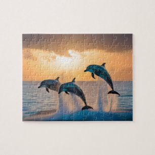 Majestic Dolphins Leaping At Sunset, Jigsaw Puzzle