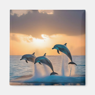 Majestic Dolphins Leaping At Sunset, Magnet
