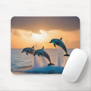Majestic Dolphins Leaping At Sunset, Mouse Mat