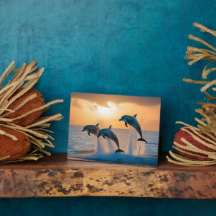 Majestic Dolphins Leaping At Sunset, Plaque