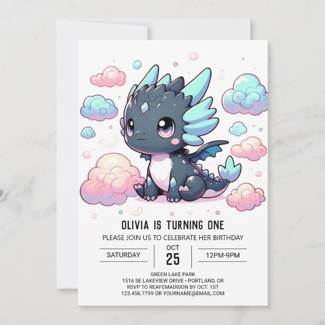 Majestic Dragon 1st Birthday Invitation (Front)