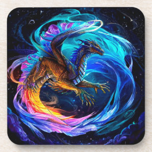 Majestic Dragon Soars Amid Vibrant Swirls Coaster