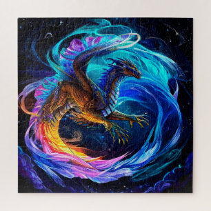 Majestic Dragon Soars Amid Vibrant Swirls Jigsaw Puzzle