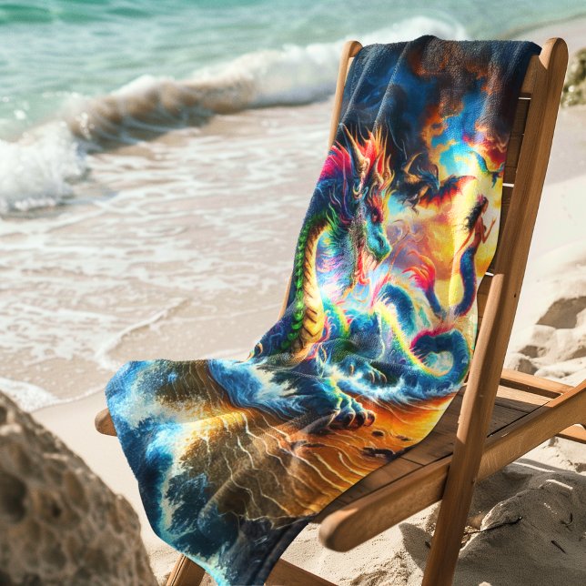 Majestic Dragon With Mermaid On the Sunset Beach  Beach Towel (Creator Uploaded)