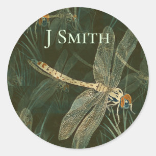 Majestic Dragonfly Pattern Classic Round Sticker
