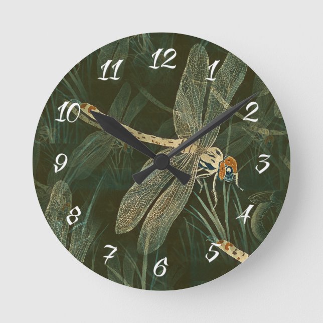 Majestic Dragonfly Pattern  Round Clock (Front)