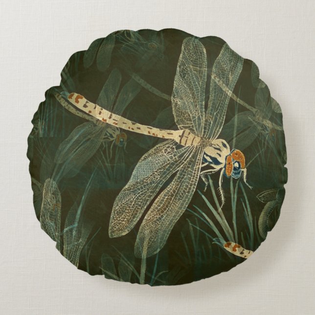 Majestic Dragonfly Pattern Round Cushion (Front)