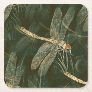 Majestic Dragonfly Pattern Square Paper Coaster