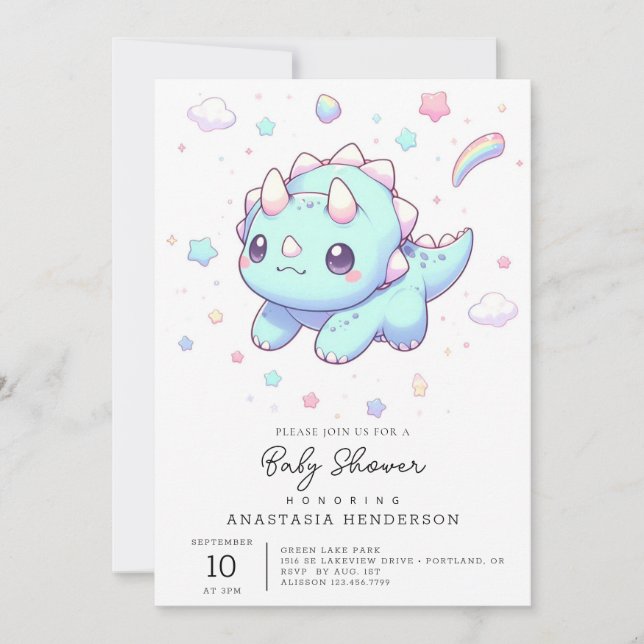 Majestic Dreamy Dinosaur Baby Shower Invitation (Front)