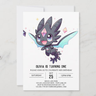 Majestic Dreamy Dragon 1st Birthday Invitation