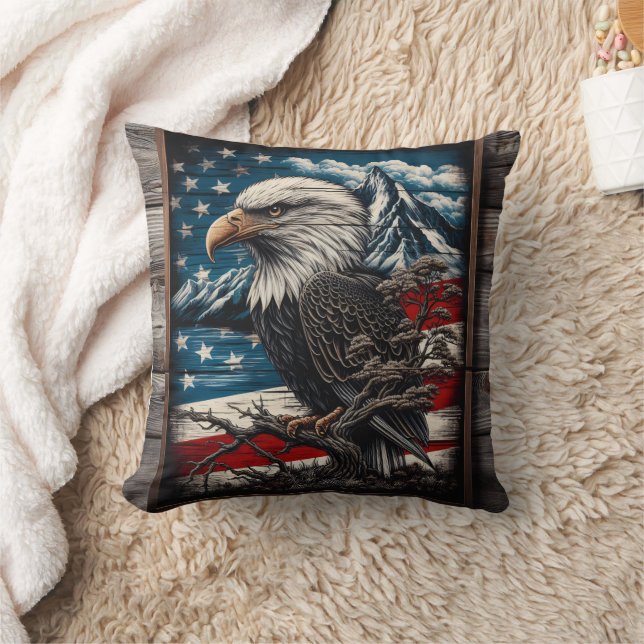 Majestic Eagle Against American Flag Background Cushion (Blanket)