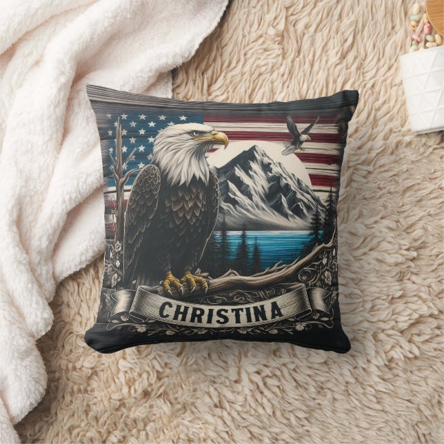 Majestic Eagle Against Mountain Landscape Cushion (Blanket)