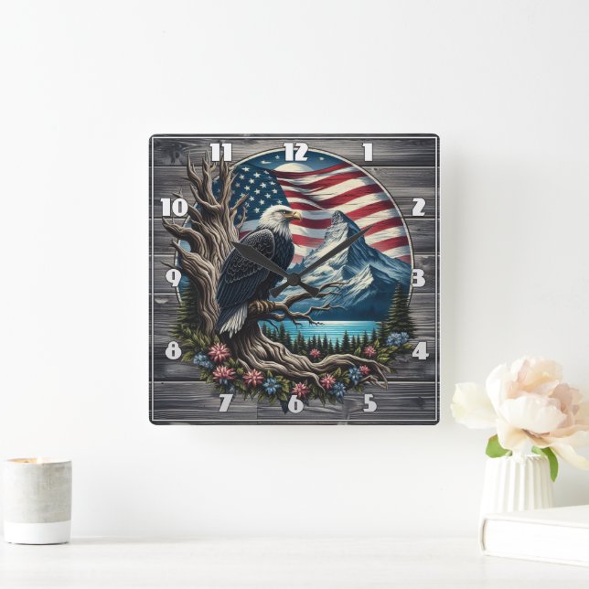 Majestic Eagle Against Mountainous Landscape Square Wall Clock (Home)