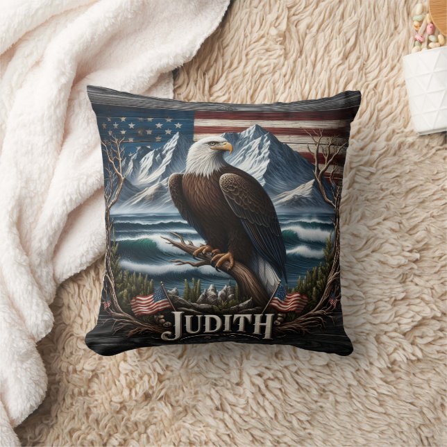 Majestic Eagle Against Scenic Mountain Backdrop Cushion (Blanket)