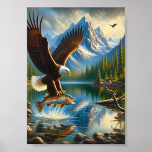 Majestic Eagle Capturing A Lake Trout 5x7 Poster