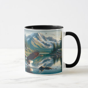 Majestic Eagle Capturing Fish at Sunrise 20x16 Mug