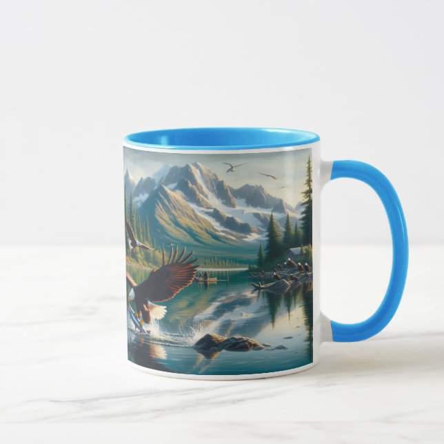 Majestic Eagle Capturing Fish at Sunrise 20x16 Mug (Right)