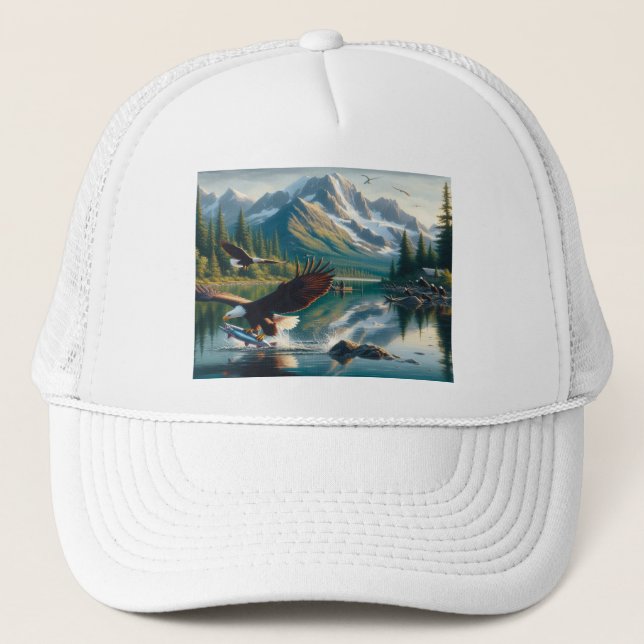 Majestic Eagle Capturing Fish at Sunrise 20x16 Trucker Hat (Front)