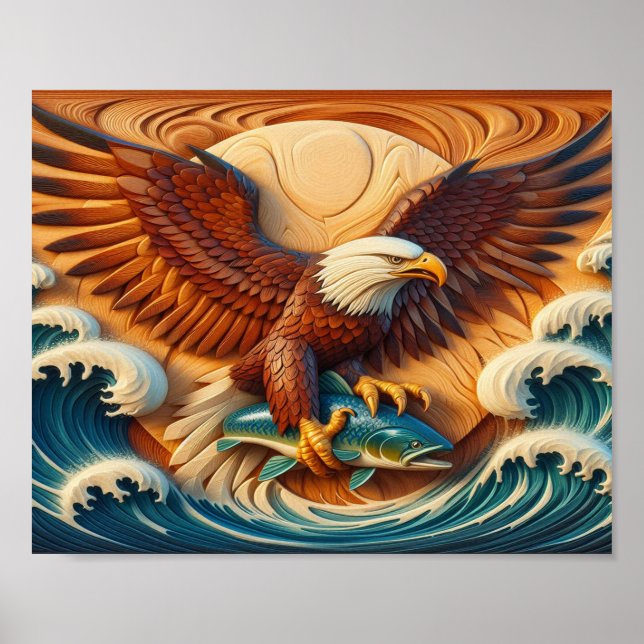 Majestic Eagle Clutching a Fish 10x8 Poster (Front)