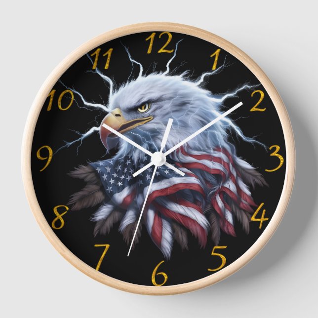 Majestic Eagle Crowned With American Flag Clock (Front)