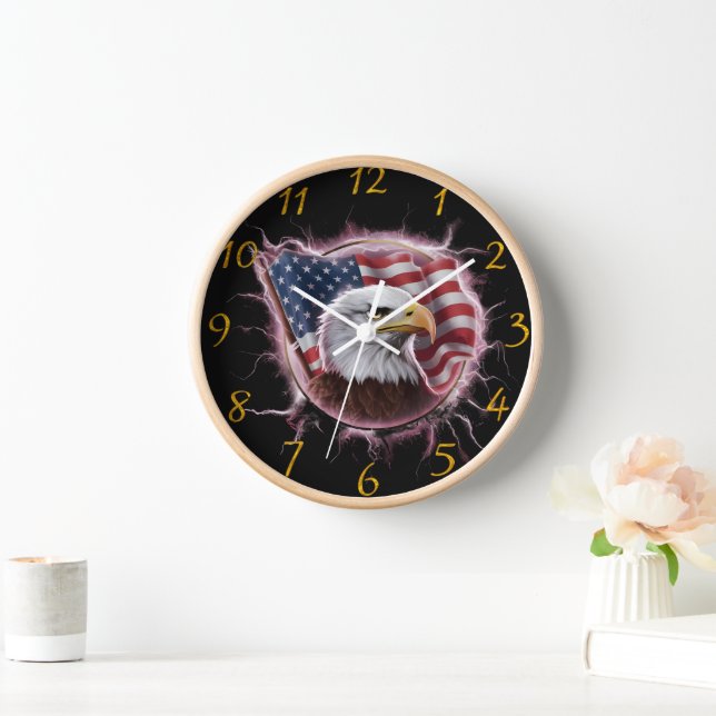 Majestic Eagle Embracing Stars and Stripes Clock (Home)