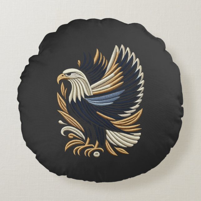 Majestic Eagle Embroidery Design | Bold Patriotic  Round Cushion (Front)