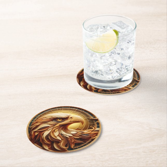 Majestic Eagle Encircled Round Paper Coaster (Insitu)