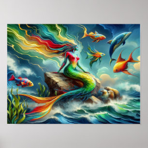 Majestic Eagle Fishing in a wave 36x24 Poster