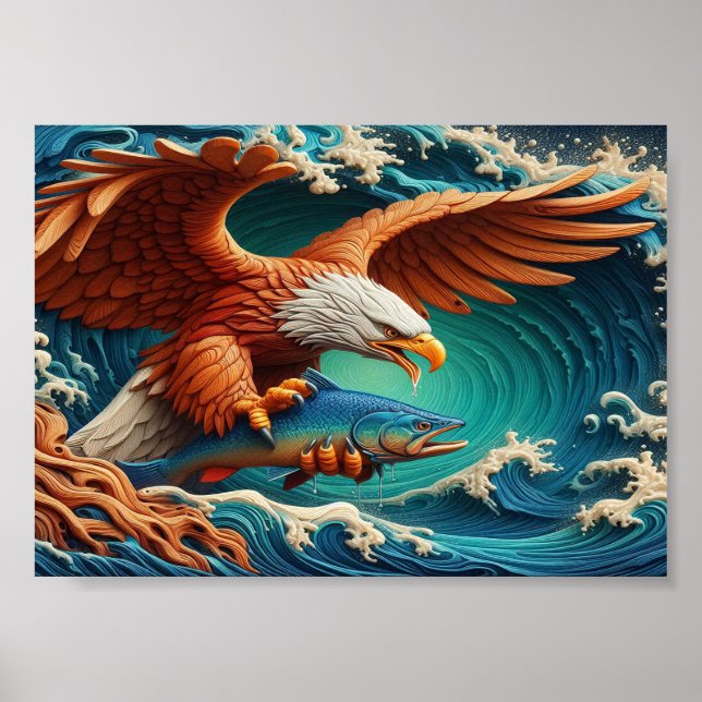 Majestic Eagle Fishing in a wave 5x7 Poster (Front)