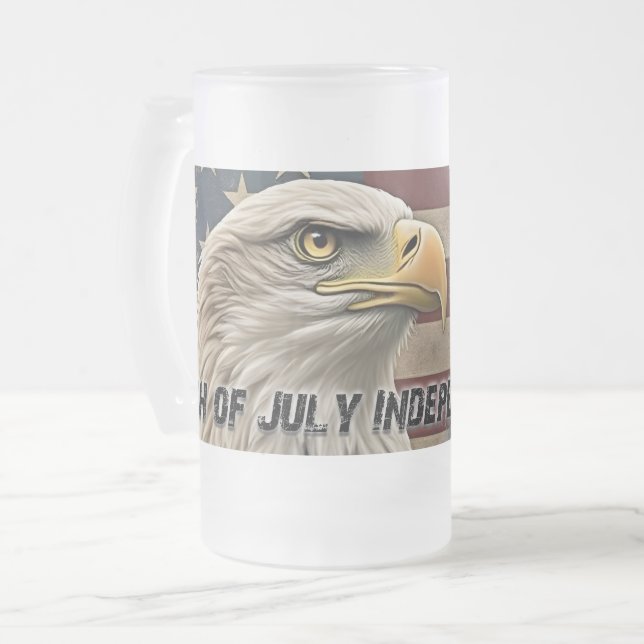 Majestic Eagle & Flag – Spirit of Freedom Frosted Glass Beer Mug (Front Left)