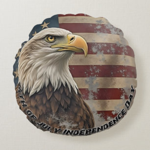 Majestic Eagle & Flag – Spirit of Freedom Round Cushion
